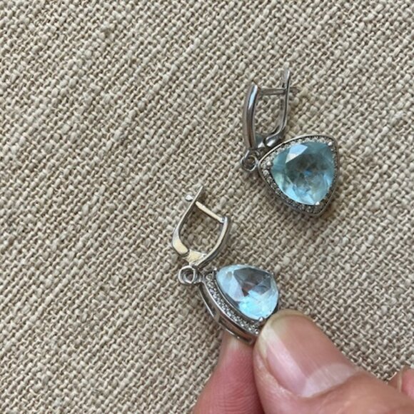 Sterling Silver Aquamarine Diamond Earrings - Picture 2 of 5